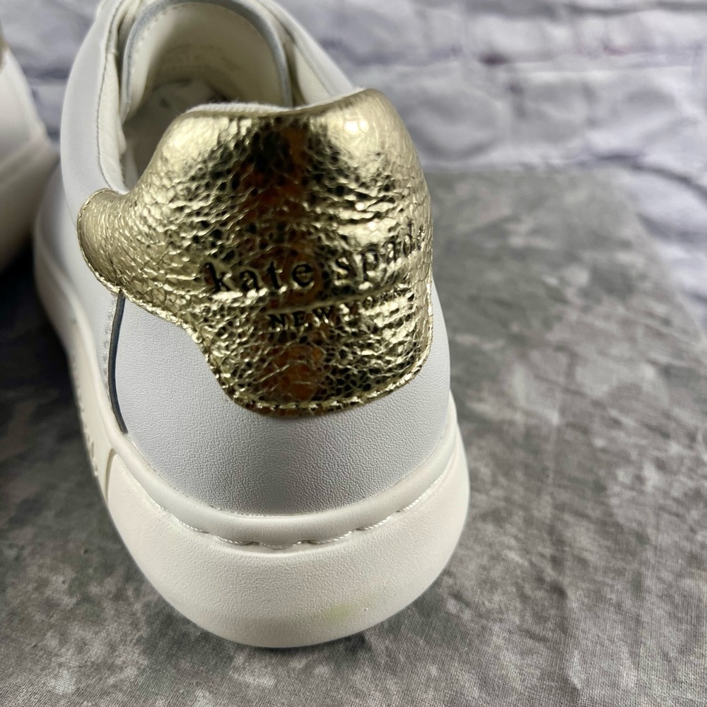 Kate Spade Women's Lift OpticWhite and Gold Sneakers Size 8.5 - Picture 8 of 14